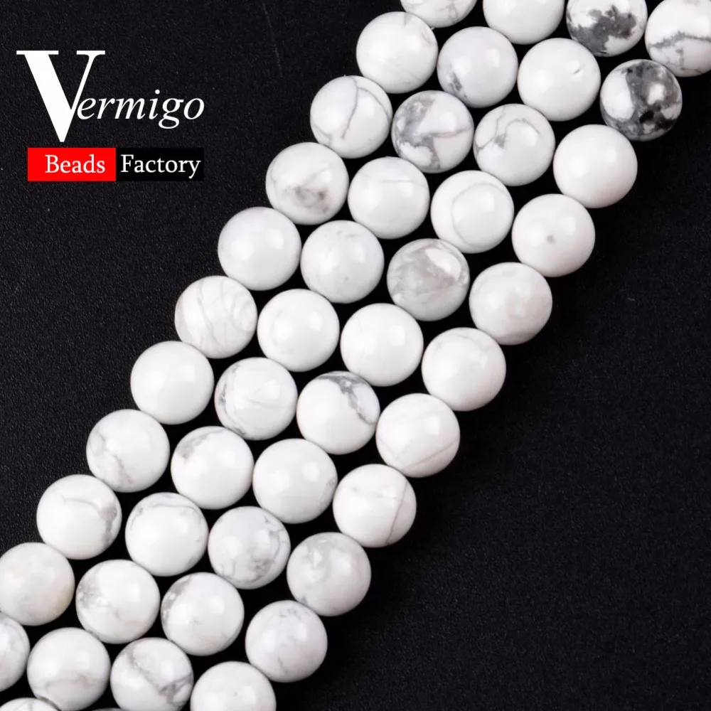 

Natural Stone White Howlite Round Beads For Jewelry Making Loose Beads Diy Bracelet Necklace 4 6 8 10MM 15inches Wholesale