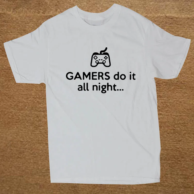 

Brand Clothing GAMERS do it all night playstation Funny T Shirt Tshirt Men Cotton Short Sleeve T-shirt Top Camiseta