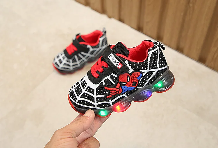 children kids tenis led spiderman shoes for boys girls rubber mesh luminous sneakers baby tenis led kids shoes sneakers