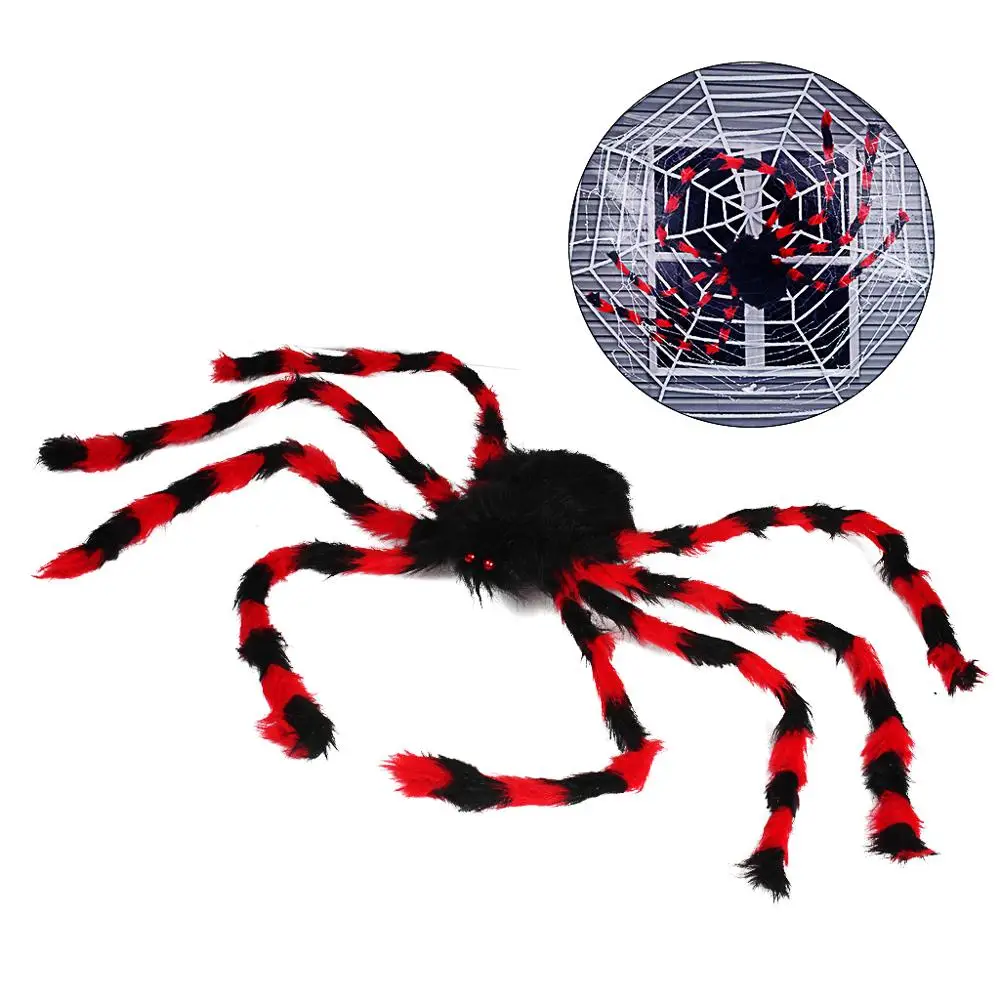 49inch Large Spider For Halloween Party Decorations Indoor Outdoor Yard Decor Scary Plush Spider Props (Black And Red) (1)