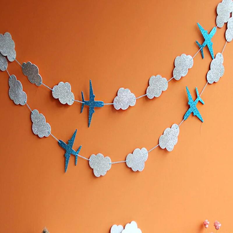 

Clouds and Airplanes Garland Party Decoration Blue Baby Showers Kids Birthday Event Supplies Happy Hanging Background Banners