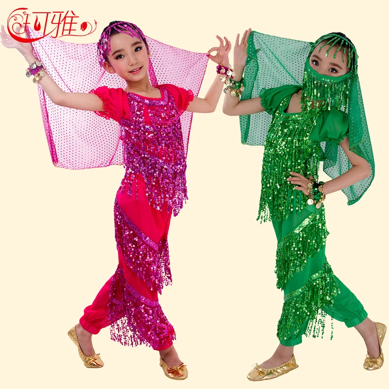 

Belly Dance Costume for Kids Children Set Bollywood Indian Children Girls Belly Dancing Performance Short Sleeves Cloth