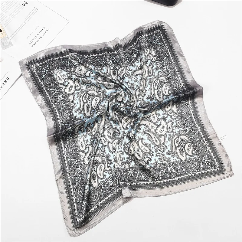 Scarf Silk Satin Bandana Women Summer Square Small Bag Wrap Bohemian Retro Paisley Ladies Scarves Indian Muslim Islamic Kerchief