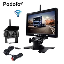 Podofo Wireless 7″ TFT LCD Vehicle Rear View Monitor Waterproof Backup Camera & IR Night Vision Parking System with Car Charger