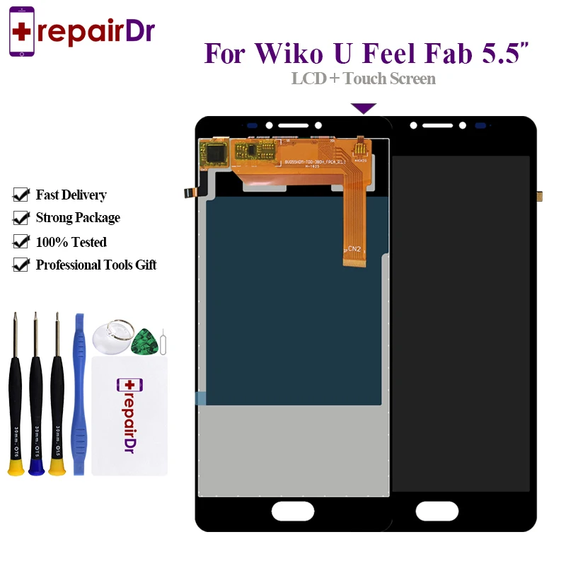 Высококачественный ЖК-дисплей 5 дюйма для Wiko U Feel Fab с сенсорным экраном и