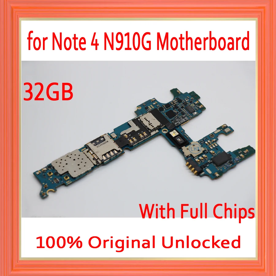 

32GB with OS System for Samsung Galaxy Note 4 N910F/G Motherboard,Original unlocked for Note 4 N910F/G Logic board+Full Chips