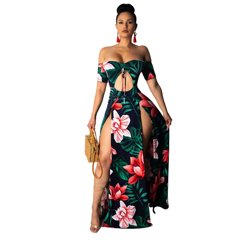 

Autumn Women Fashion Maxi Irregular Boho Dress Summer Floral Print Off Shoulder Dresses Holiday Bohemia Long Women Dress S-XL