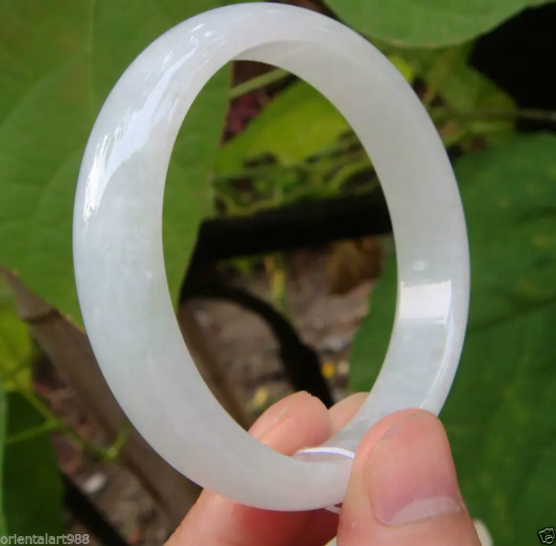 Fine Handmade Caved 100/% Natural white Jade Bangle Bracelet 60mm
