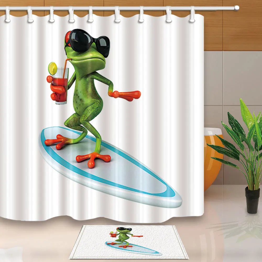 Funny Frog Lover Bathroom Fabric Shower Curtain With Hooks Waterproof  71Inches 