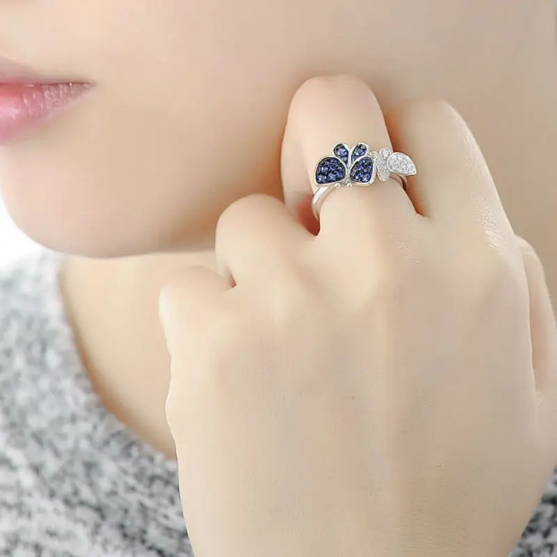SANTUZZA серебряное кольцо с бабочкой для женщин, 925 пробы, серебряные Модные кольца для женщин, кольцо с кубическим цирконием, вечерние ювелирные изделия