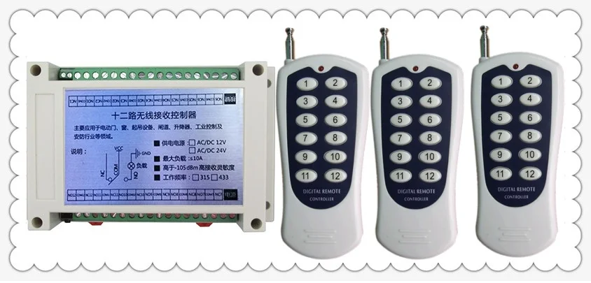 DC12V 12CH 10A RF Wireless Remote Control Switch System Transmitter+Receiver315/433 MHZ /lamp/ window/Garage Doors/Smart home
