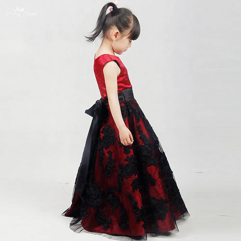 FG57 реальные фотографии Yiaibridal Alibaba розничный магазин чёрные кружевные аппликации платье с цветочным узором для девочек Красные нарядные платья для девочек