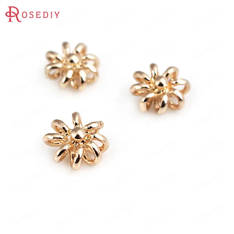 

12PCS 8MM 24K Champagne Gold Color Plated Brass Flower Charms Pendants High Quality Diy Jewelry Accessories