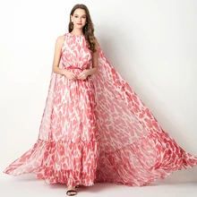 Сексуальные платья без рукавов знаменитостей шаль шифоновое вечернее платье для женщин с цветочным принтом халат De Soiree изысканный Abiye Gece Elbisesi