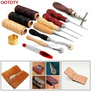 

14Pcs Set Kit Leather Craft Hand Stitching Sewing Tool Thread Awl Waxed Thimble