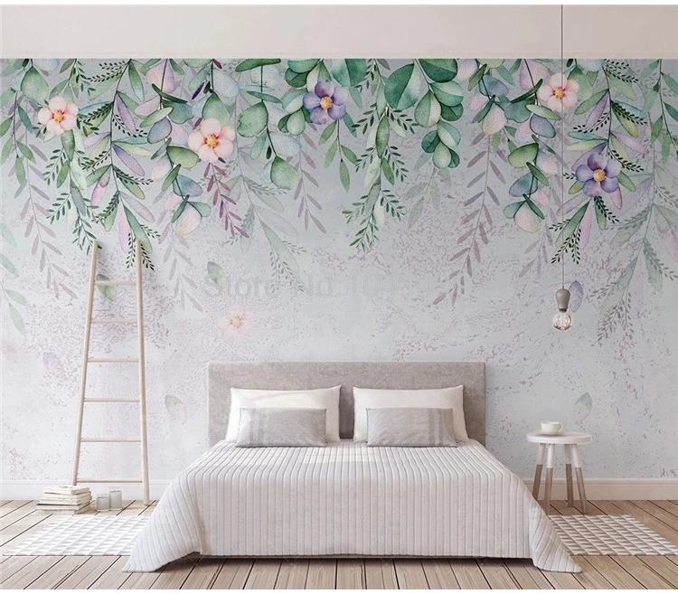 Custom Mural Wallpaper 3D Hand-painted Watercolor Leaves and Flowers Wall Painting Living Room Bedroom Papel De Parede Wallpaper