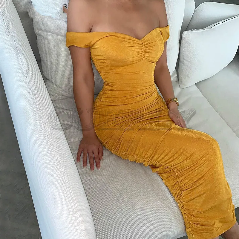 Image CUERLY Strapless Pleated Velvet Sexy Long Dress Women Off Shoulder Sleeveless Summer Maxi Dress Backless Casual Ladies Dresses