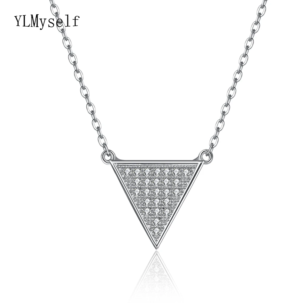 

Real Sterling Silver Short Choker Chain Pendant Necklace Zirconia Triangle Jewellery Suspension 925 silver Jewelry for Summer