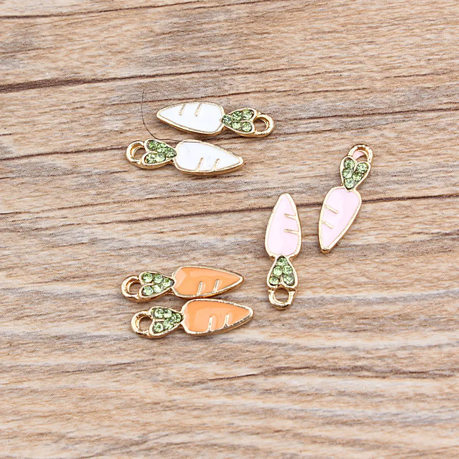 Daisies 10pcs Carrot Charms Pendants Enamel Jewelry Making DIY Charm