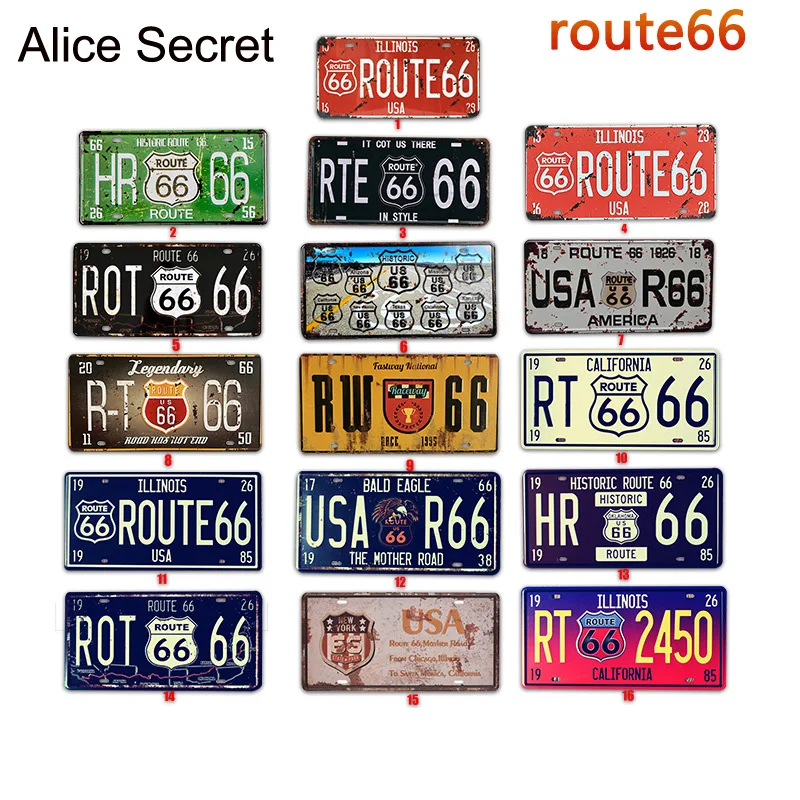 Номер машины, металлическая пластина, Ретро стиль, США, Декор, Route 66, Оловянная вывеска, бар, паб, гараж, металлические вывески, декоративная металлическая доска, 15x30 см