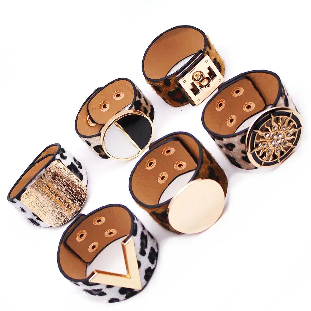 D& D Модные леопардовые Очаровательные кожаные браслеты для женщин Простые универсальные OL V слова широкие браслеты-манжеты для женщин новые ювелирные изделия для рук