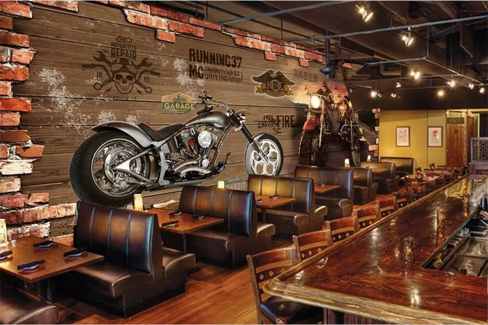 Пользовательские 3d фото обои комната Фреска ретро мотоцикл Ностальгический кирпичная стена живопись фон нетканые обои для стен 3d