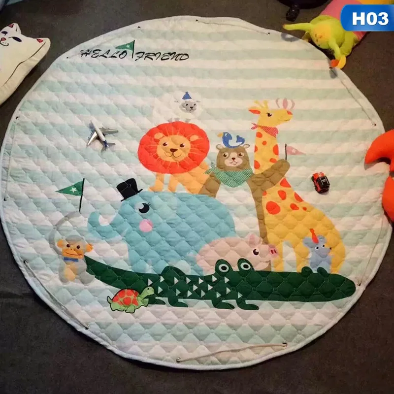 150CM Cartoon Round Mat Kids Toys Storage Bag Sundries Pouch Baby Crawling Blanket Anti-slip Cotton Play Mats - Цвет: H03