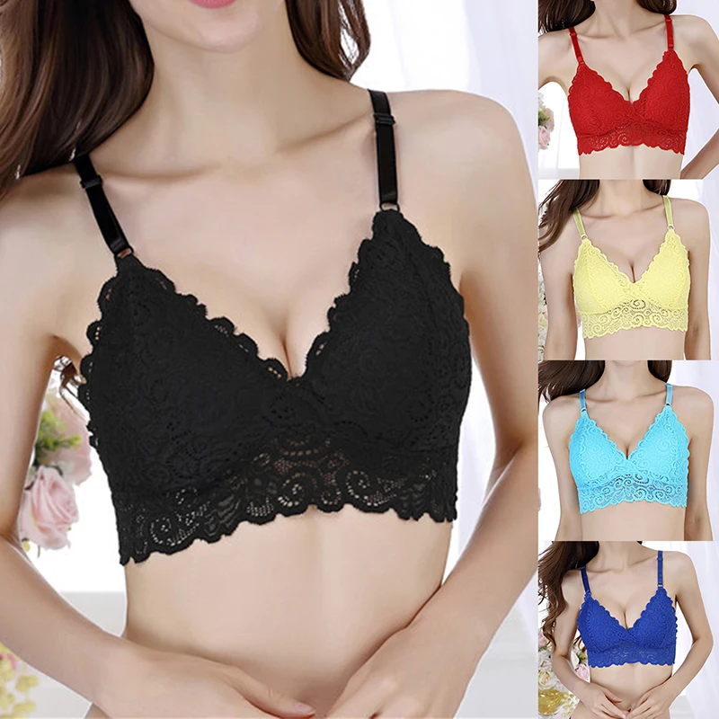 

1PC Women Girls Bra Floral Lace Bralette Bustier Crop Top Sheer Mesh Triangle Padded Bra 5 Color
