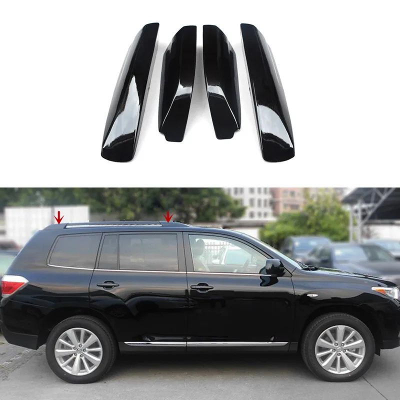 4pcs Glossy Black Roof Rails Rack End Cover Shell Cap Trim For Toyota
