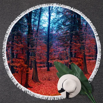 

Natural Maple Forest Round Beach Towel BlessLiving Rustic Autumn Tree Adult Bath Towel Woodland Leaves Sunblock Blanket Cover