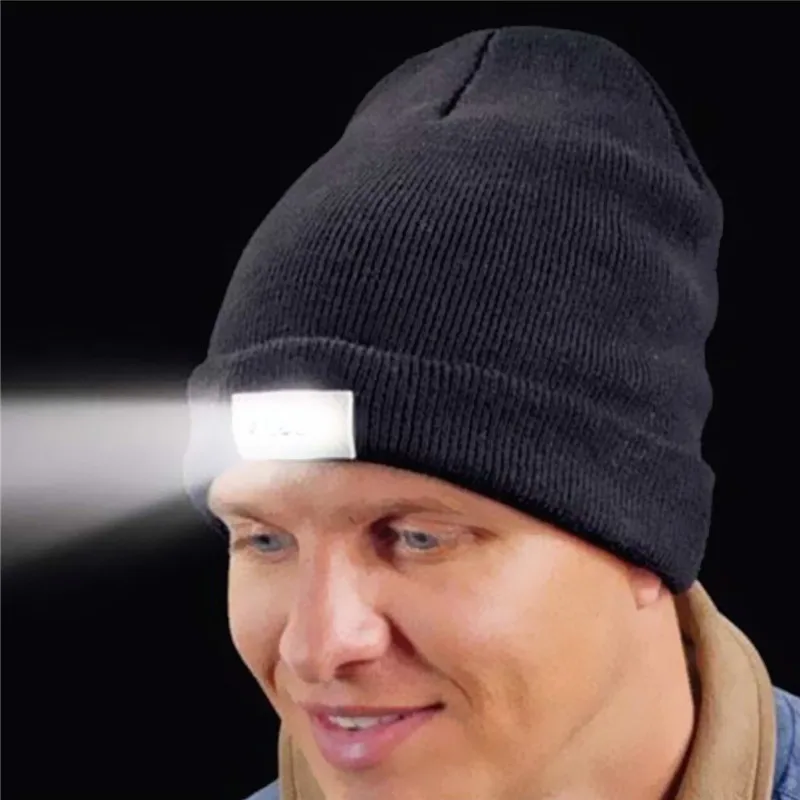 

Fashion Unisex Winter 5-LED Light Headlamp Knitted Cap Warm Beanie Hat Flash Light Hunting Caps Camping Hats For Men And Women