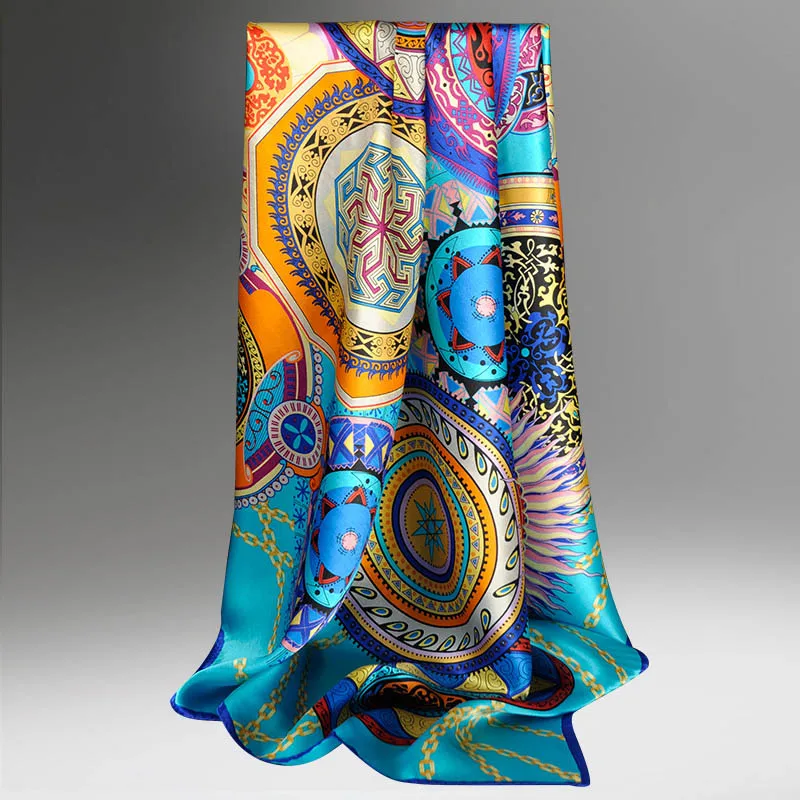 Женский квадратный шелковый шарф 90x90 см, бандана, шейный платок, бренд, Ханчжоу, чистый шелк, шарфы для шеи, обертка, натуральный шелк, квадратные шарфы - Цвет: Color 1