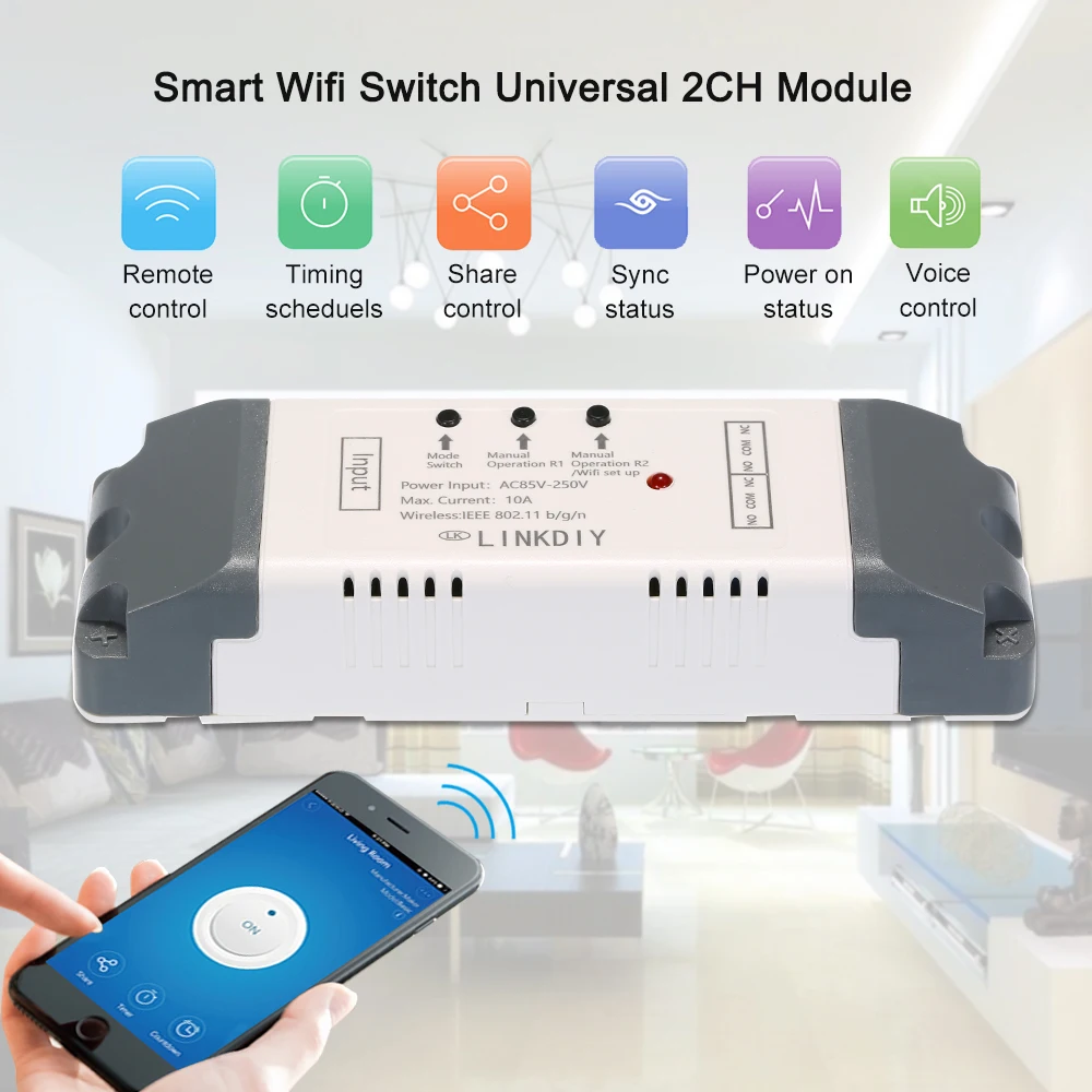 

eWeLink Smart Wifi Switch Universal Module 2CH Wireless Switch Timer for Smart Home Compatible with Amazon Alexa Google Home