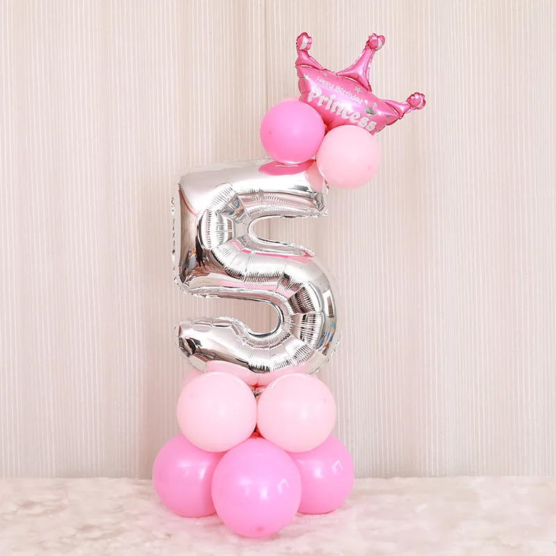 16PCS/lot 32inch Silver Number Foil Balloons Digit air Birthday Balloon Kids Birthday Party wild one Decorations Figure - Цвет: Rose 5