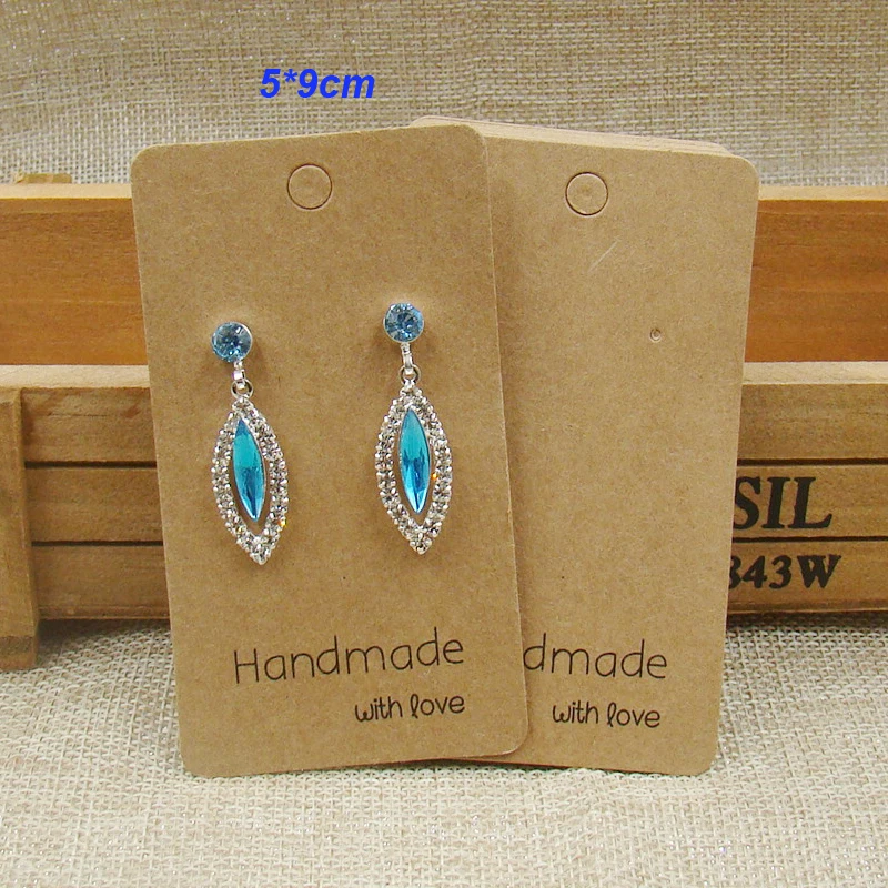 

9*5cm kraft stock handmade with love retangular Jewelry Earring packing Cards custom logo cost extra stud Earring Cards