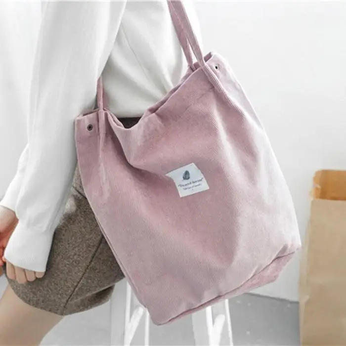 Большая вместительная Вельветовая Сумка-тоут розовая Женская винтажная стильная одежда милая Женская Повседневная многоразовая пляжная сумка