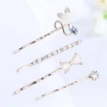 4 шт Fashion Cat Форма заколки Для женщин Кристалл для девушки Стразы Заколки для волос шпилька для волос с бантом заколка Шикарные аксессуары для волос