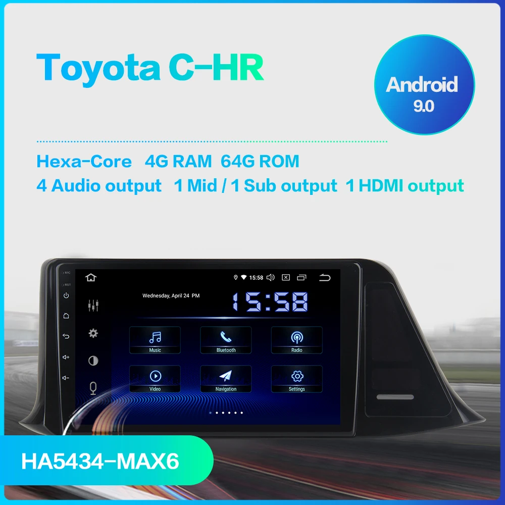 Discount Dasaita Autoradio 1din Android 9.0 Car Radio for Toyota C-HR CHR 2016 2017 2018 GPS Car Stereo 9" IPS Screen 64GB ROM 1