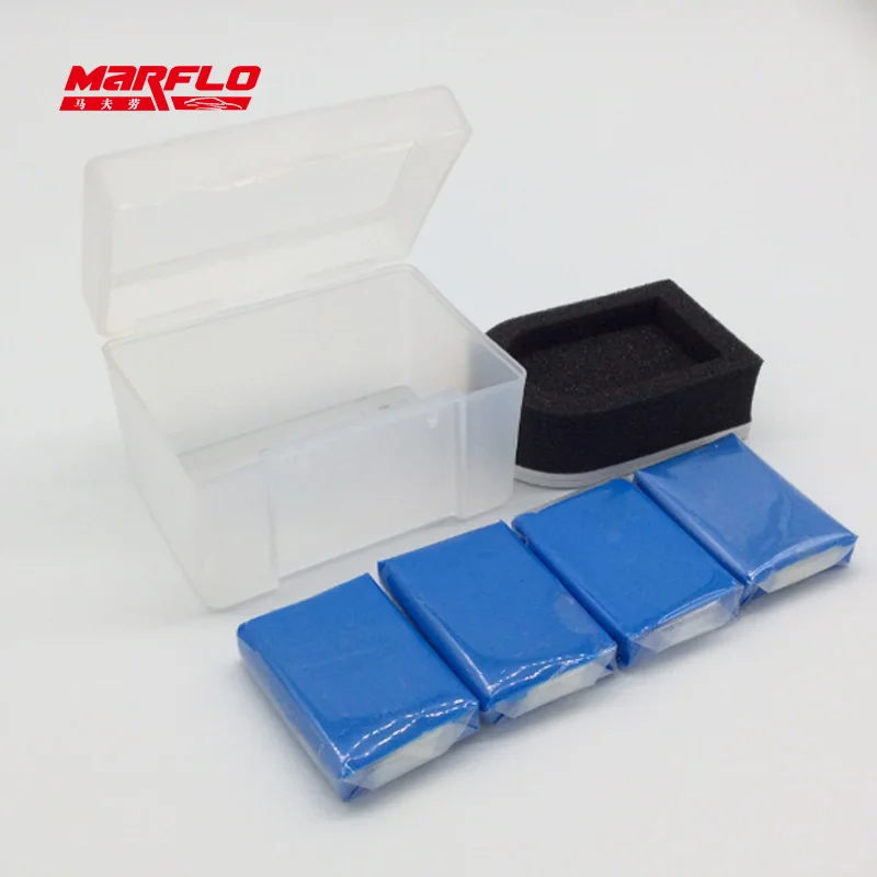 Marflo Magic Clay Bar 4pcs with Sponge Applicator Blue Yellow Auto Cleaning Clay Bar Car Detailing 