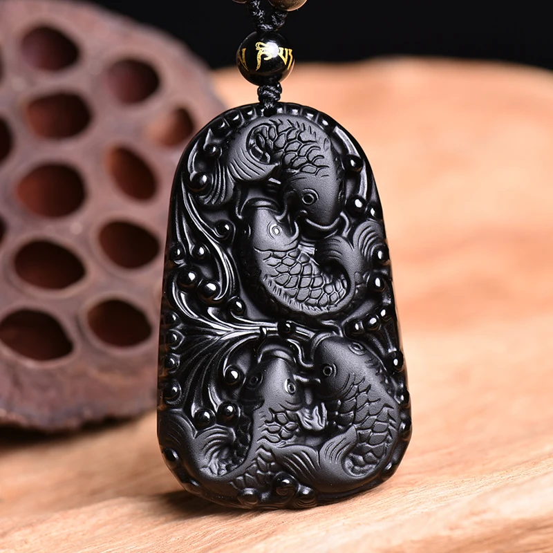 Natural Ice Kind Obsidian Four Seasons Fish Pendant