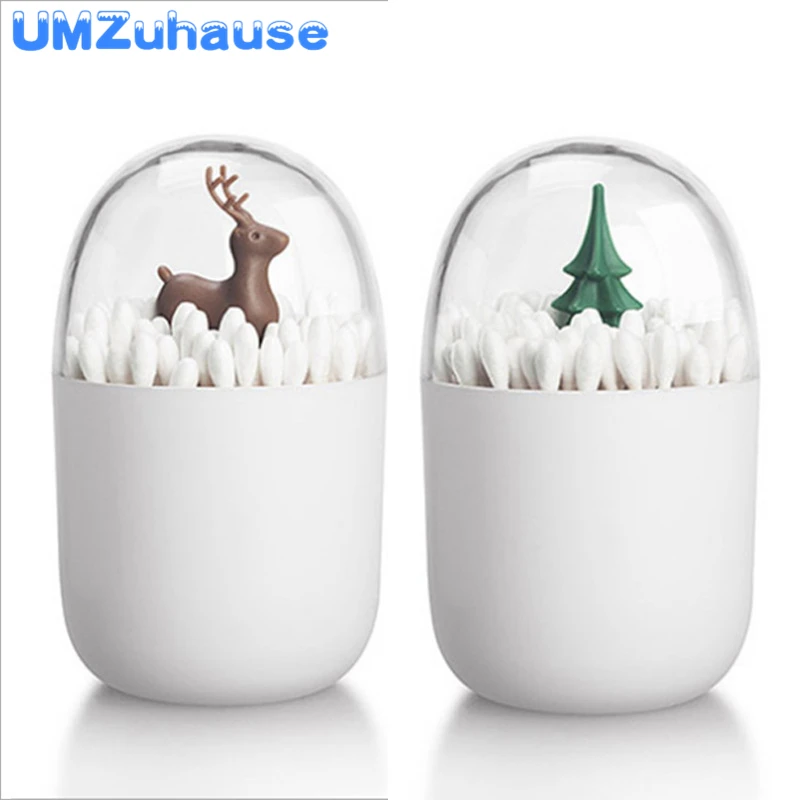 

Cute Toothpicks Cotton Swab Bud Storage Boxes Animal Deer Tree Decor Table Home Organizer Plastic Special Anti Dust Organization