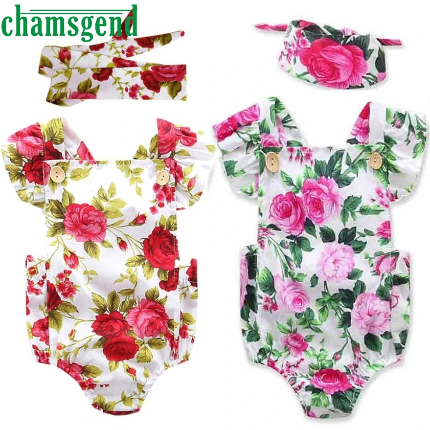 

children set clothing Newborn Infant Baby Girls Flowers Print Romper Jumpsuit Headband Outfits Clothes P30 db26