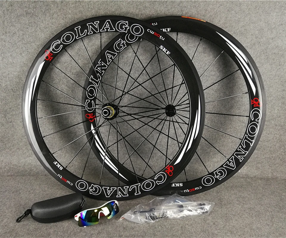 White Hollow logo Colnago Bicycle wheelset 3K Glossy Clincher 50mm carbon road bike wheels with 23mm width r13 Ceramic Hubs