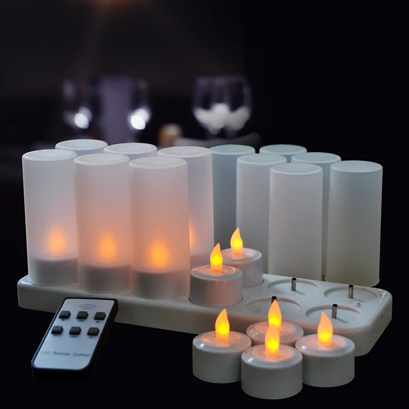 12Pcs/set Rechargeable Flameless Tea Light Candle Warm Yellow Fliker Tealight Lamp Effect for Home Christmas Decor | Дом и сад