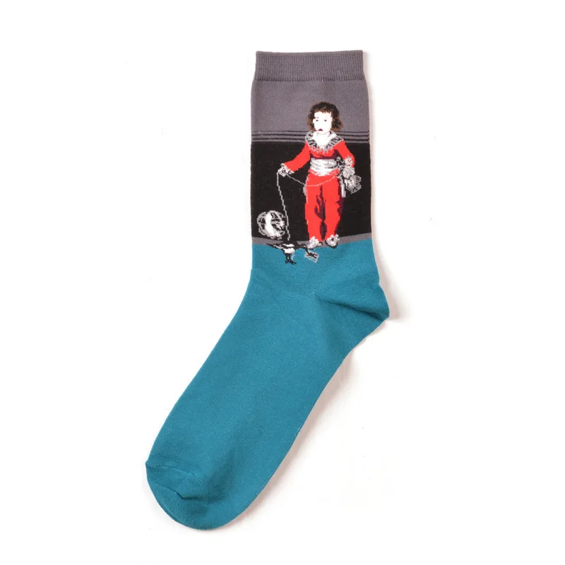 12 пар/лот мужские повседневные носки из чесаного хлопка Знаменитые Картины маслом Наполеон Иисус Мона Лиза красочные забавные счастливые носки
