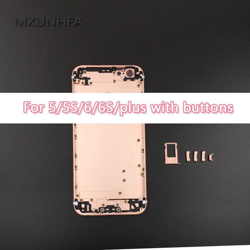 Задняя крышка для корпуса батареи, чехол на дверь для iPhone 6, 6 plus, 6S Plus, 5, 5S, металлическая средняя рамка, корпус с боковыми кнопками, замена