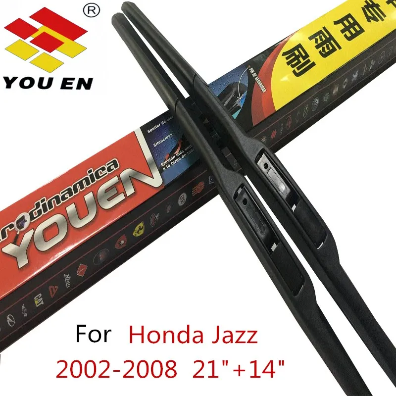 

YOUEN 1 Pair Car Wiper Blade 21"+14" For Honda Jazz (2002-2008) Natural Rubber Windscreen Wipers Blades Car Accessories Styling