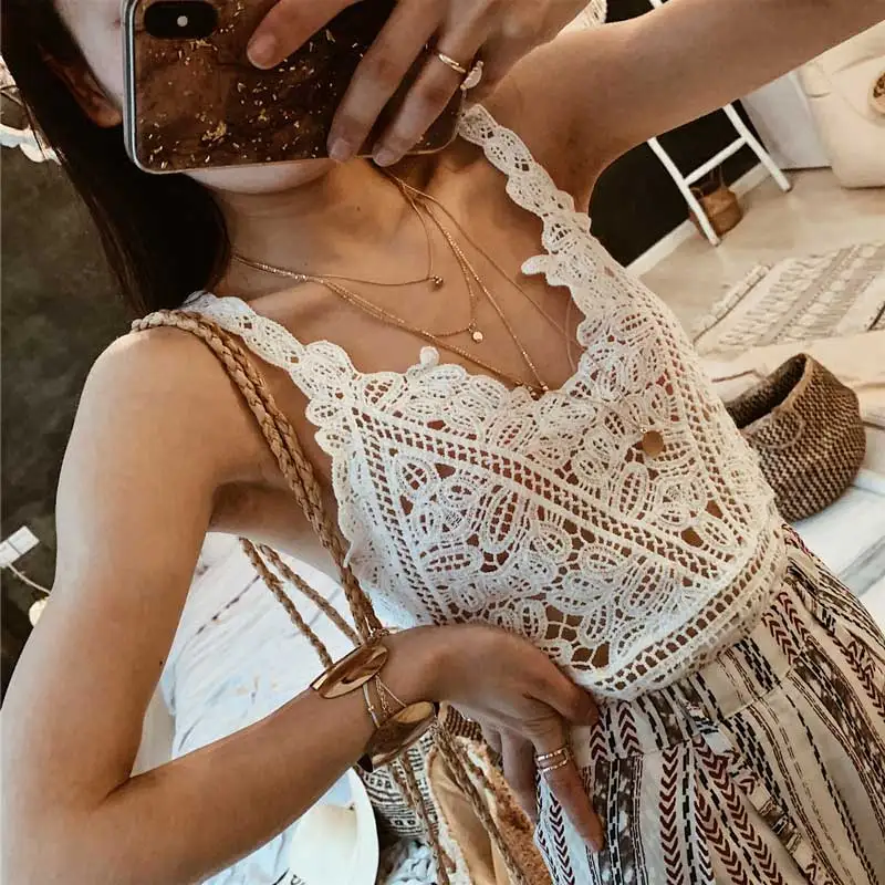 

BOHO INSPIRED Beach Crochet Knitted top Beachwear Summer Swimsuit Cover Up sleeveless Blouse Cami Tank Cropped Top women 2019
