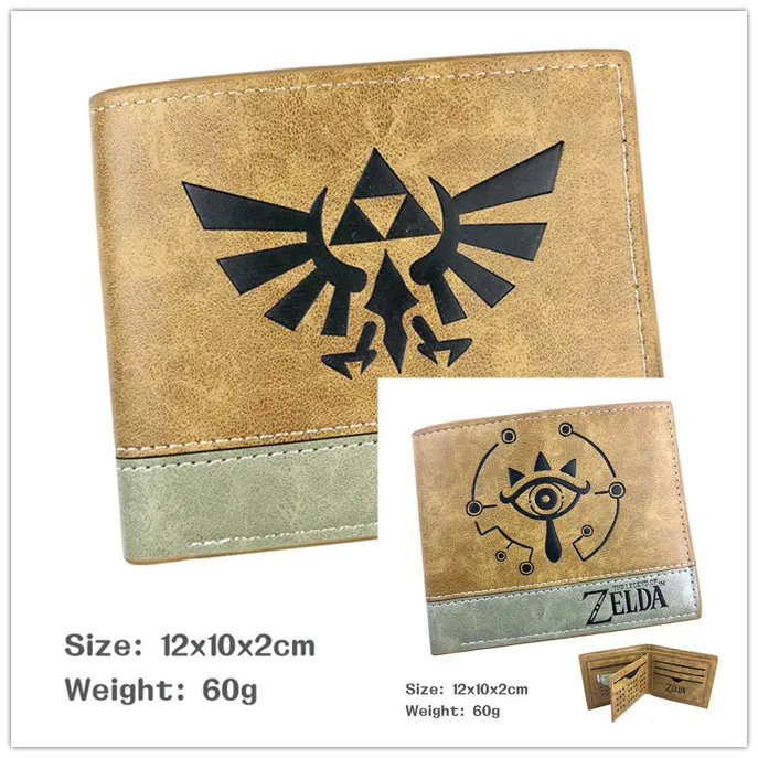 

New anime zelda Leather bifold short wallet zipper coin purse unisex hand bag