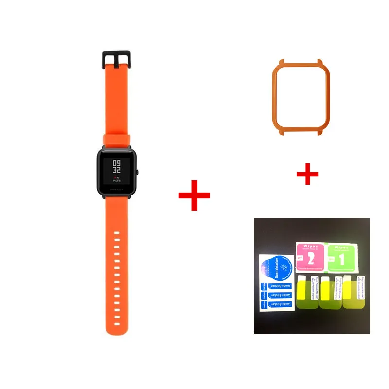 3 in1 Replacem силиконовый браслет Защитный чехол Крышка Пластик корпус из поликарбоната для Huami Xiaomi Amazfit Bip BIT PACE Lite+ 3х пленки - Цвет: 2